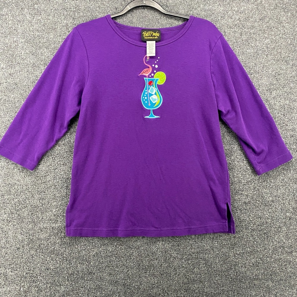 Bob Mackie Blouse Top Womens S Purple‎ Wearable Art Flamingo Short Sleeve Fun
